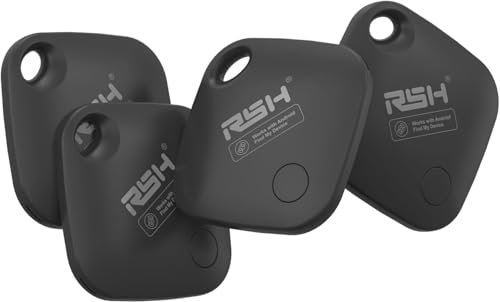 RSH Air Tag for Android 4 Pack Luggage Tracker Tags Works with Google Find My Device App, Bluetooth Tracker Key Finder and Item Locator for Luggage, Backpack, Suitcases, Replaceable Battery