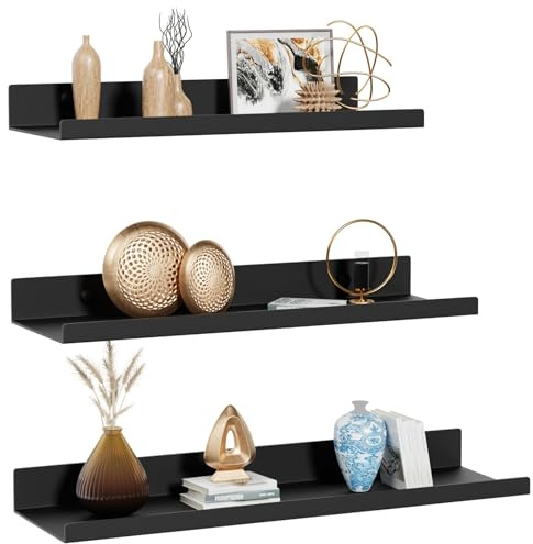 Qaxinmi Schwarze Schweberegale, 3er Set, Industrieller Stil Metall Wandregale, Verschiedene Größen Wandmontiertes Lagerregal für Schlafzimmer, Wohnzimmer, Badezimmer, Küche