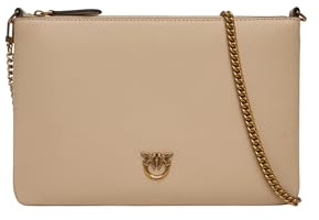 Pinko Borsa a Tracolla in Pelle, 24 x 16,5 x 2 cm, Beige con Catena Oro Anticato