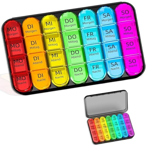 Tbintul Tablettenbox 7 Tage Morgens Mittags Nachts Abends Medikamentenbox BPA-Frei Pillendose Schwarz