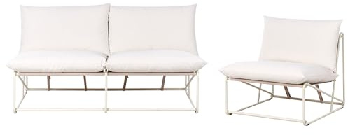 Beliani Low Oversized Sofa and Chair Set Metal with Seat Backrest Cushions Indoor Outdoor Furniture Armless Garden Beige Pico