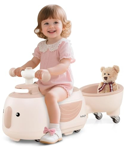 DREAMADE 2-in-1 Rutschauto, Rutschfahrzeug mit abnehmbarem Anhänger & Stauraum unter dem Sitz, mit LED-Leuchten, 5 Musiktiteln & leisen Rädern, Baby Aufsitzfahrzeug für Kinder ab 1 Jahr (Kaffee)