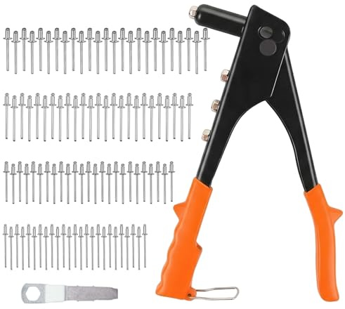 Nietenzange Set Blindnietzange Nietzange Set Nieten Popnietenzange Set | Nietzange Set mit 100-tlg Blindnieten,Popnieten 2.4mm 3.2mm 4.0mm 4.8mm,für Automobil, Eisenbahn, Möbel, Instrument