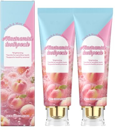 Zahnpasta mit Niacinamid – Aufhellend & Repariert den Zahnschmelz, Entfernt Verfärbungen, Fluoridfrei, Frischer Minz-Pfirsich-Duft, Sanft zu empfindlichen Zähnen, Umfassende Mundpflege (2pcs)