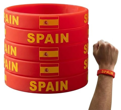 Visxcnu 5 Piezas Pulsera de Silicona Bandera de España 20cm Pulsera Deportiva para Maratón Fiesta de Fútbol Decoración de Bares Regalos para Aficionados Roja