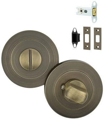 AXS Hardware Bathroom Turn & Release with Deadbolt, Antique Brass, Emergency Release, Single, 44mm Backset, 54mm Backset, Aluminium, Privacy Locking (Antique Brass, Pack - 44mm Backset)