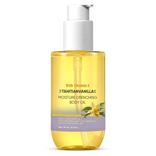 Tahitian Vanilla Body Oil 192ml with Vitamin E, Moisturising Skin Oil for Soft Smooth Feel - Daily Body Care for After Shower, Massage & Home Spa Routine