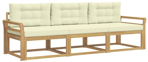 vidaXL Outdoor-Sofagarnitur mit Kissen 3 pcs Weiß und Creme Polyester, Akazienholz Sofa Set für draußen, modernes Loungemöbel, Flexibler Gartenplatz, wetterfeste Einrichtung