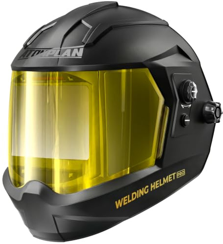 ATOMPLAN Auto Darkening Welding Mask 180° Panoramic View True Colour Welding Helmet, 1/1/1/1 Optical Clarity, Rechargeable Battery, Durable Nylon Shell, Wide Shade Range for MIG TIG Stick ARC Grinding