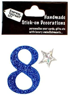 DIY Luxus- 3D-Sticker Glitter blau ZAHL 8