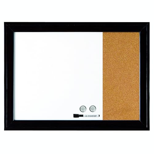 Quartet Combination Magnetic Whiteboard & Corkboard, 17 x 23, Combo White Board & Cork Board, Home Décor, Black Frame (79283)