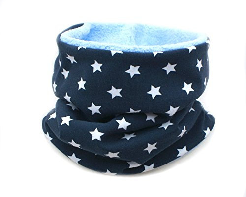 Kleine Könige Loop Schal Kinder Jungen bis 10 Jahre · Modell Superstar Sterne blau · Innen Fleece hellblau · Made in Germany