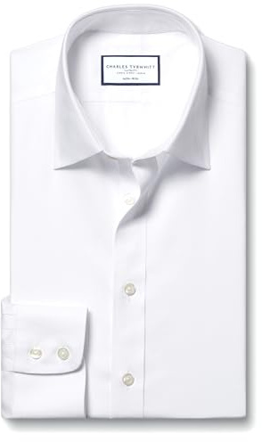 Camisa sin Plancha Blanca de Sarga y Corte clásico sin Plancha