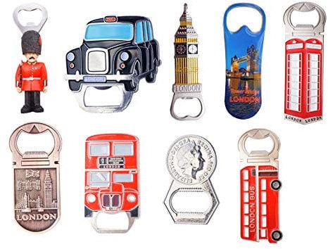 Great Mix of London Icons Bottle Opener Fridge Magnets - Set of 9 (SHOPONICA)