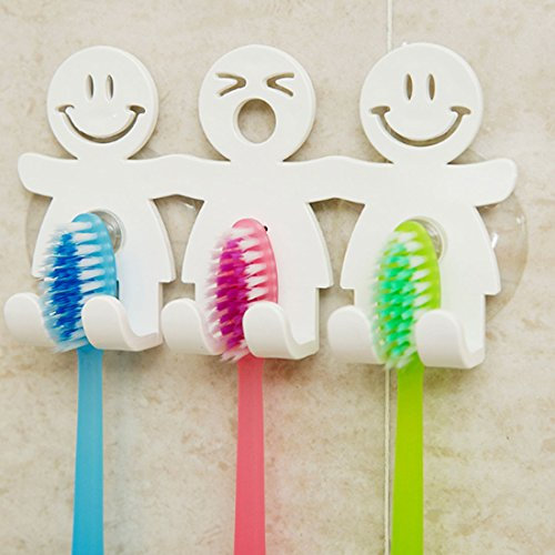 Cute Toothbrush Holder with Suction Cup for Bathroom Wall Smile Face Emoji Home Decor