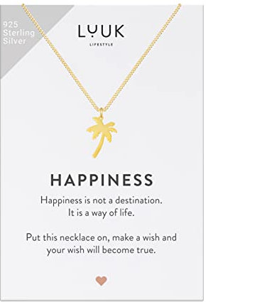 LUUK LIFESTYLE Halskette mit Palme Anhänger, Kette und Anhänger aus 925er Sterlingsilber, modernes und minimalistisches Modeaccessoire, trendiger Boho und Hippie Stil, Schmuck Geschenkidee, Gold