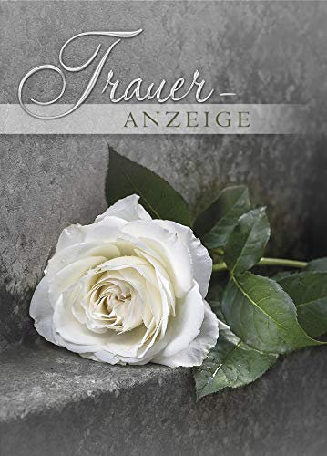 KE - Premium Traueranzeigen (5er Set) | DIN A6 Klappkarten mit Innentext | Inklusive Umschläge | Todesanzeigen | Parte | Hochwertige Karten in Folie | Motiv: Rose