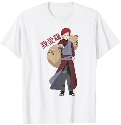 Naruto Shippuden Gaara T-Shirt - Weiß, S - Kurzarm, Klassische Passform - Unisex, Erwachsener