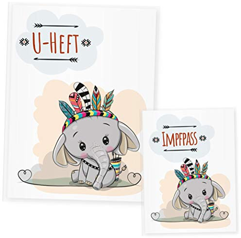U Heft Hülle Set, Uheft Hülle & Impfpass Hülle Waldtiere, (Uheft Set, Elefant)