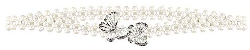 MEGAUK Damen Kettengürtel Perlen Gürtel Elastisch Brautgürtel Taillengürtel Hüftgurt Metallgürtel für Hochzeit Kleid (Schmetterling)