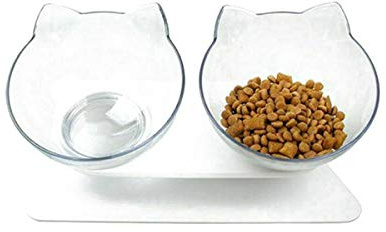 Gamelle pour Chat, Bols pour Chats, Bol d'eau avec Bassin Biseau Protection de la Colonne Vertébrale Chaton Nourriture Bol Plastique Set Anti-dérapant Cou Cou de Protection Transparent Bols Doubles