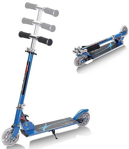 DREAMADE Klappbarer Scooter höhenverstellbar, Kinderroller Kickroller Tretroller mit 2 Leuchträdern, Kinderscooter aus Aluminium, Kinder Roller geeignet für Kinder 4-13 Jahre bis 70 kg (Blau)