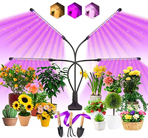 EWEIMA Pflanzenlampe LED Vollspektrum Pflanzenlicht 80 LEDs, 4 Köpfe Grow Lampe Pflanzenleuchte Wachstumslampe für Pflanzen, 10 Dimmstufen LED Grow Light für Zimmerpflanzen, Gartenarbeit, Gewächshaus