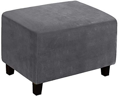 Samt-Stretch-Bezüge für Ottomane, Fußhocker, Stretchhussen mit weichem, dickem und festem Samtstoff, für Wohnzimmer, Esszimmer, Waschraum (grau, groß)
