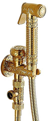 GLYYR Bidet Handbrause Toilette mit Kaltes Wasser, Retro Bidet Armaturen Set Messing Bidet Sprühaufsatz Gold Duschkopf für Toilette mit Edelstahl Schlauch für Badezimmer, Haustiere