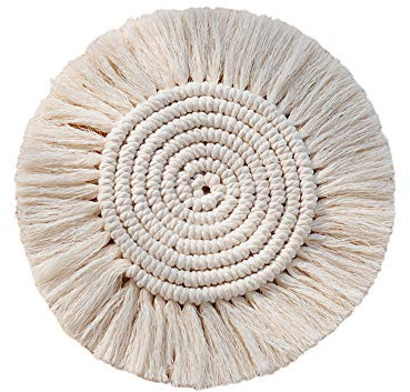 ISAKEN 5 Stück Boho Handgefertigtes Makramee Untersetzer Glasuntersetzer, Böhmische Runde Gewebte Untersetzer Cotton Coaster, Rutschfeste, Hitzebeständige Tasse Matte Tischset für Getränke Bier Kaffee