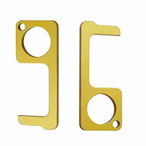 Contactless EDC Door Opener, Brass No-Touch Door Opener, Outdoor Public Door Handle Touchscreen Button Key Tool, Easy to Carry, Pack of 2