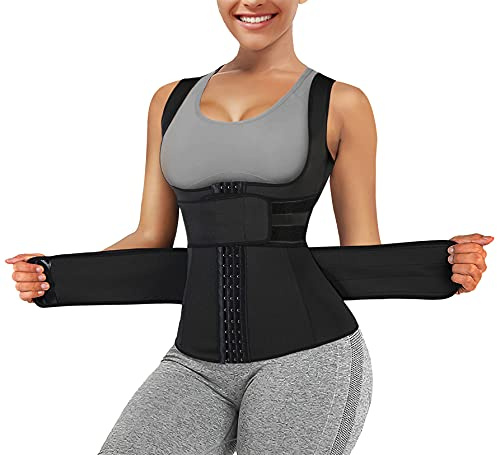 Eleady Waist Trainer Vest for Women Corset Trimmer Belt Slimming Body Shaper Tummy Control Cincher Workout Girdle (Black, Large)