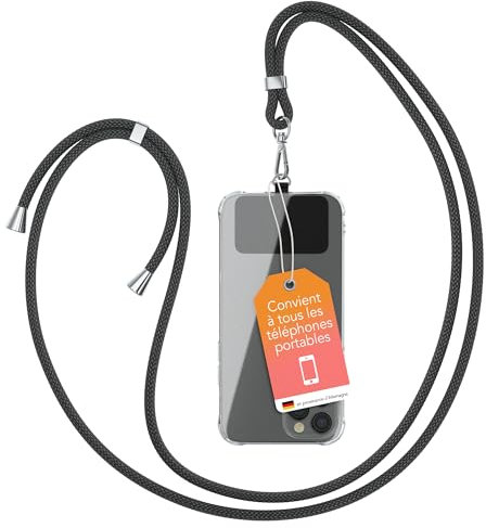 EAZY CASE Chaîne Universelle pour téléphone Portable adaptée à Tous Les Smartphones Tour de Cou Housse avec Cordon Sangle pour téléphone cellulaire adapté à Toutes Les Pochettes Noir
