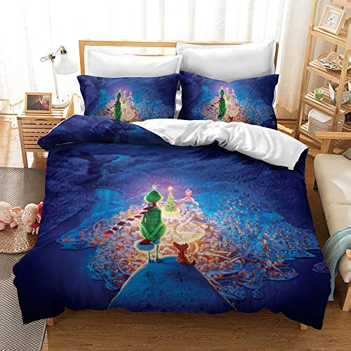 CHAOSE-DEB Bettwäsche-Set The Grinch Druck Bettbezug Und Kissenbezug Kind Erwachsene Anti-Milben Plus Samt (Grinch 02,135 x 200 cm)