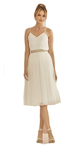 Gonna corta in tulle, da sposa, colore rosa cipria, taglia 36 a 44, crema, 44