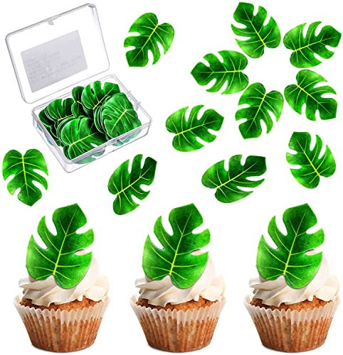 Auidy_6TXD 48 Stück Essbare Tropische Schildkrötenblätter Cupcake Topper Blätter Tropische Kuchen Dekoration Künstliche tropische Palmenblätter für hawaiianische Party,Dekoration