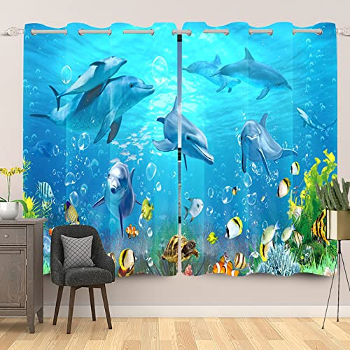 SDOTPMT 117x183cm, 2 Stücke Tropischer Ozean Wal Fenstervorhang Süßer Fisch Schildkröte Delfin Koralle Unterwasserwelt für Fenster vorhänge Thermisch isoliert Vorhang für Schlafzimmer