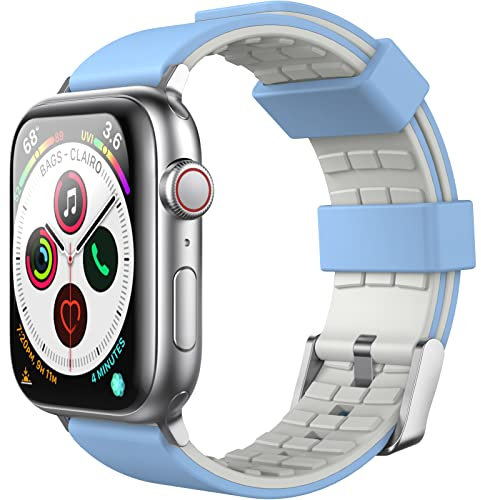 AHASTYLE Bicolore Cinturino per Apple Watch 41mm 40mm 38mm, Cinturini iWatch in Morbido Silicone Cinturini Sportivi di Ricambio per Apple Watch 8 SE 7 6 5 4 3 2 1 (41mm 40mm 38mm, Azzurro & Grigio)