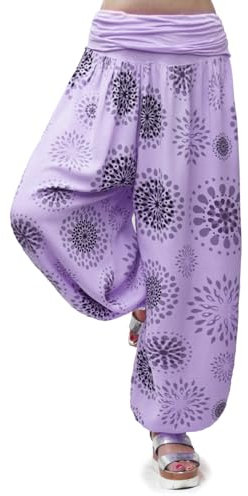 Gloop Damen Pumphose Haremhose Freizeithose Sommerhose Hose in Blumen Muster oder UniFarben HS201701 (DE/NL/SE/PL, Alphanumerisch, XL, 3XL, Regular, Regular, Dunkel Flieder 13024a18)