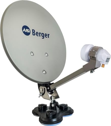 BERGER - Parabola Satellitare - Impianto Satellitare Sky Q Kit Completo per Campeggio con Antenna Parabolica Satellitare, LNB Singolo e Cavo Satellitare - Kit Parabola per Viaggi e Vacanze