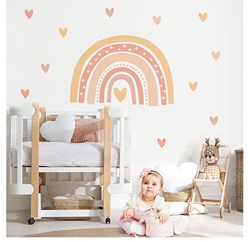 Little Deco Wandaufkleber Regenbogen mit Herzchen Kinderzimmer Wandsticker Herzen Babyzimmer Mädchen Wandtattoo Pastell Deko DL937-4