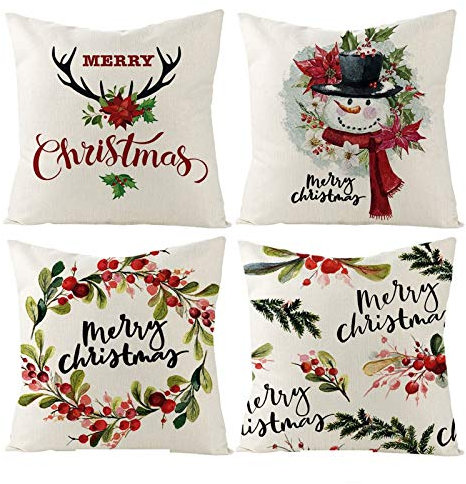 Banemi Kissenbezüge Elegant, Stück 4 Weihnachten Kinder Kissenbezug Set Corona di Pupazzo di Neve Weihnachtsschmuck fürs Wohnzimmer 45X45CM