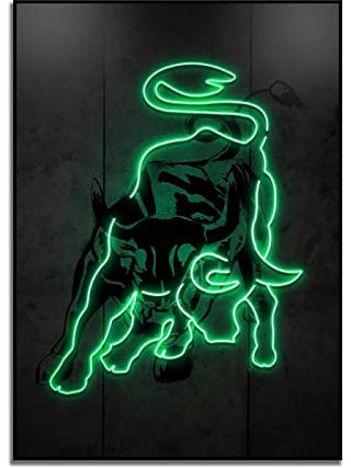Neon Wall Street Bull Inspirational Wall Art Poster, Börsenzeichen, Forex Trading Inspiration, Trader Art Geschenk Office Dekor 21X30Cm Kein Rahmen