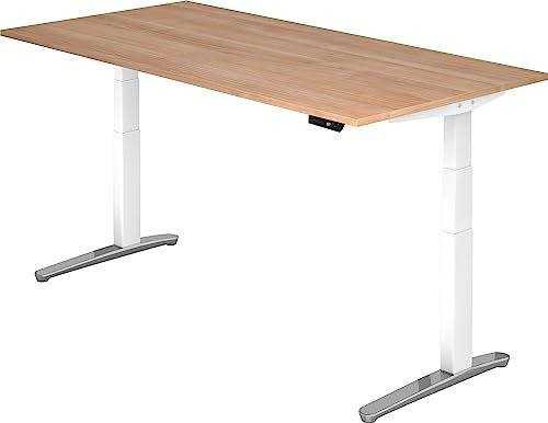bümö elektrisch höhenverstellbarer Schreibtisch 200x100 cm mit Memory-Steuerung - Design Schreibtisch höhenverstellbar elektrisch, elektrischer Schreibtisch Nussbaum, Gestell weiß/alu