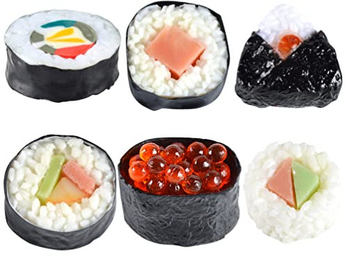 STOBOK 6 Stücke Künstliche Sushi Probe Simulation Realistische Lebensechte Nigiri Onigiri Dessert Reis Rolle Modell Gefälschte Lebensmittel Requisiten Für Home Kitchen Party Dekoration