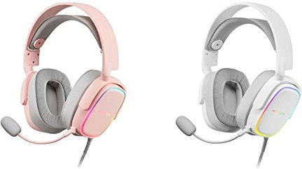 Mars Gaming MHAXP Rosa, Auriculares RGB multiplataforma, Micro extraíble, 53mm HiFi & MHAXW Blanco, Auriculares RGB Multiplataforma+Mic extraíble, 53mm HiFi