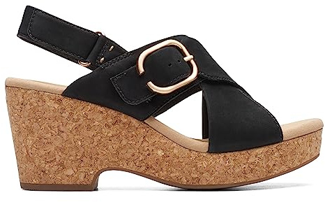Clarks Collection Women's Giselle Dove Wedge Sandal, Black Nubuck, 8 Medium US