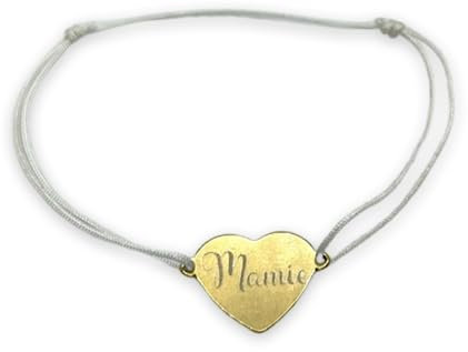 Bracelet fil pendentif coeur gravure message à graver - acier inoxydable or ou argent -bracelet réglable de 14cm à 24 cm - femme - 33 couleurs fil - 7 polices au choix