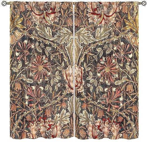 YCness William Morris Vorhänge mit Blumenmuster, Aquarell, Vintage-Blumenkunst-Stil, Raumfenster, für Schlafzimmer, Wohnzimmer, Vorhänge, 2 Paneele, 107 x 160 cm