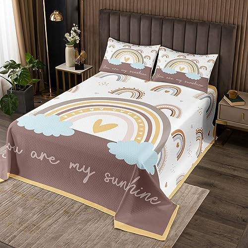 Boho Regenbogen Tagesdecke S Größe Cartoon Dots Streifen Regenbogen Bettwäsche Set Kinder Mädchen Jungen Frauen Zimmer Dekor Kawaii Liebe Herz und Wolke Tröster Bezug Braun Weiß Gelb Tröster Set